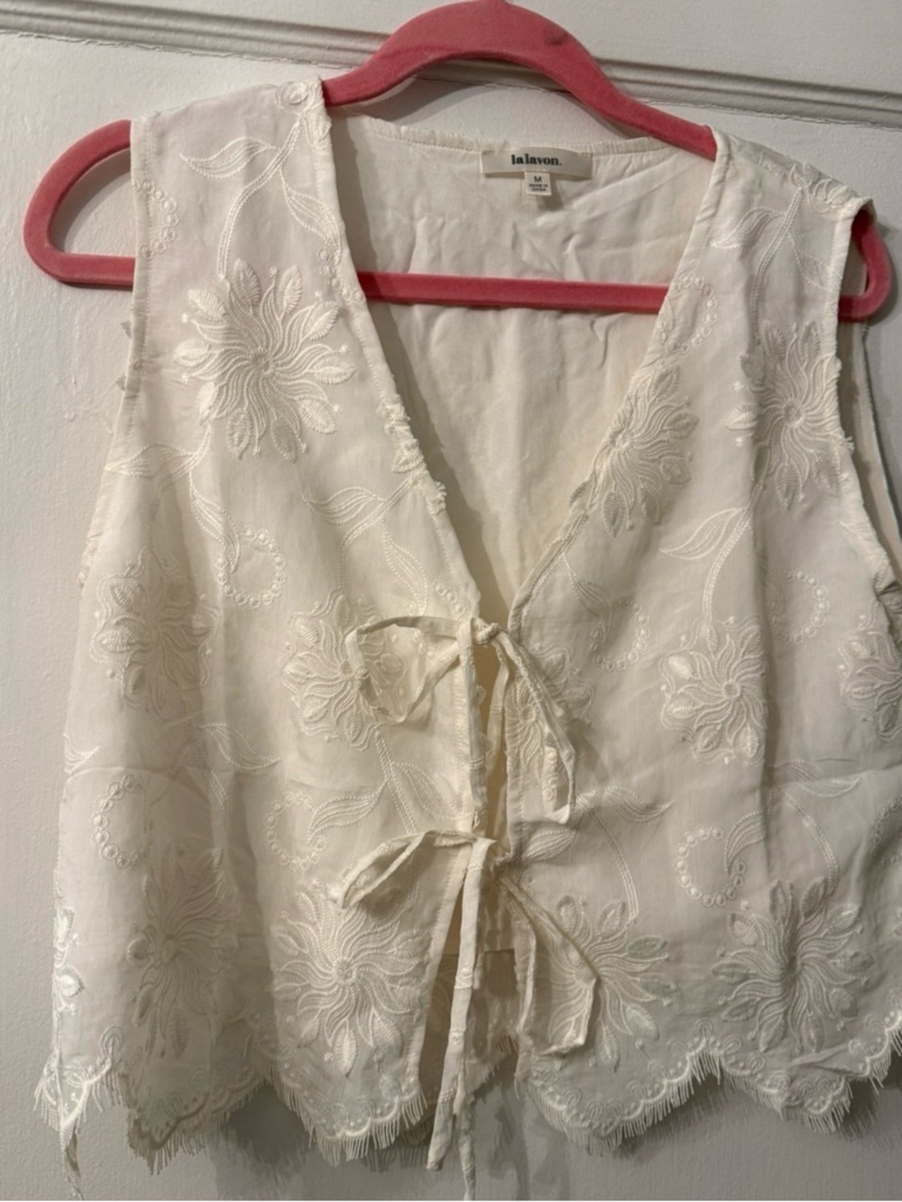 Cream Embroidered Tie-Front Vest - Picture 2 of 9